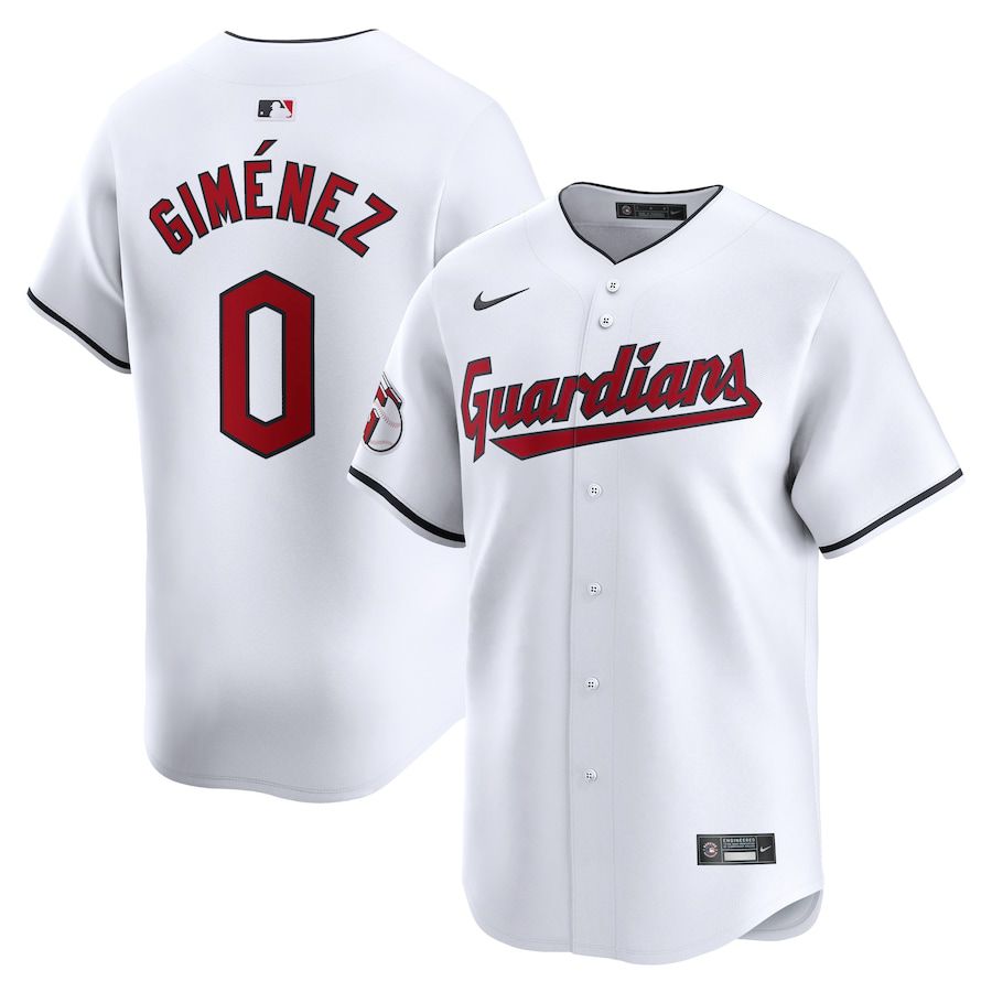 Men Cleveland Guardians 0 Andres Gimenez Nike White Home Limited Player MLB Jersey